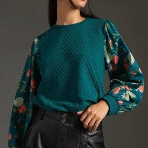 Anthropologie Teal and Floral Blouse